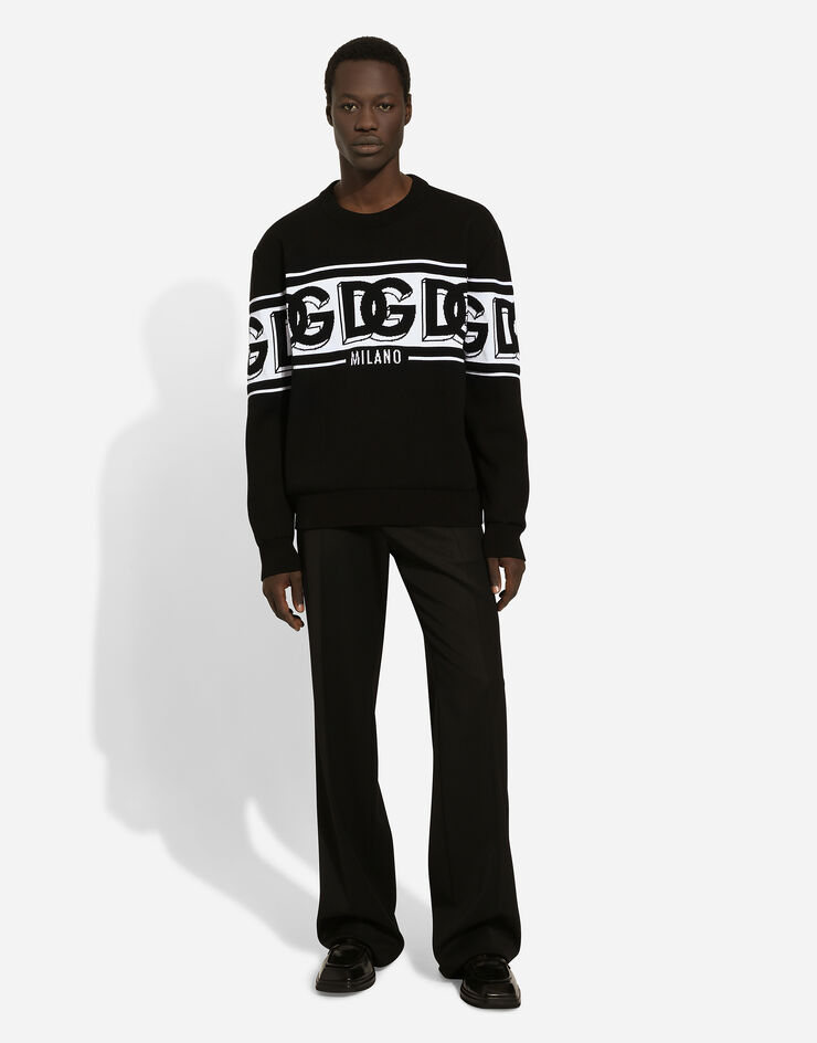 Dolce & Gabbana Wool jacquard round-neck sweater with DG logo Black GXM96TJEMK9