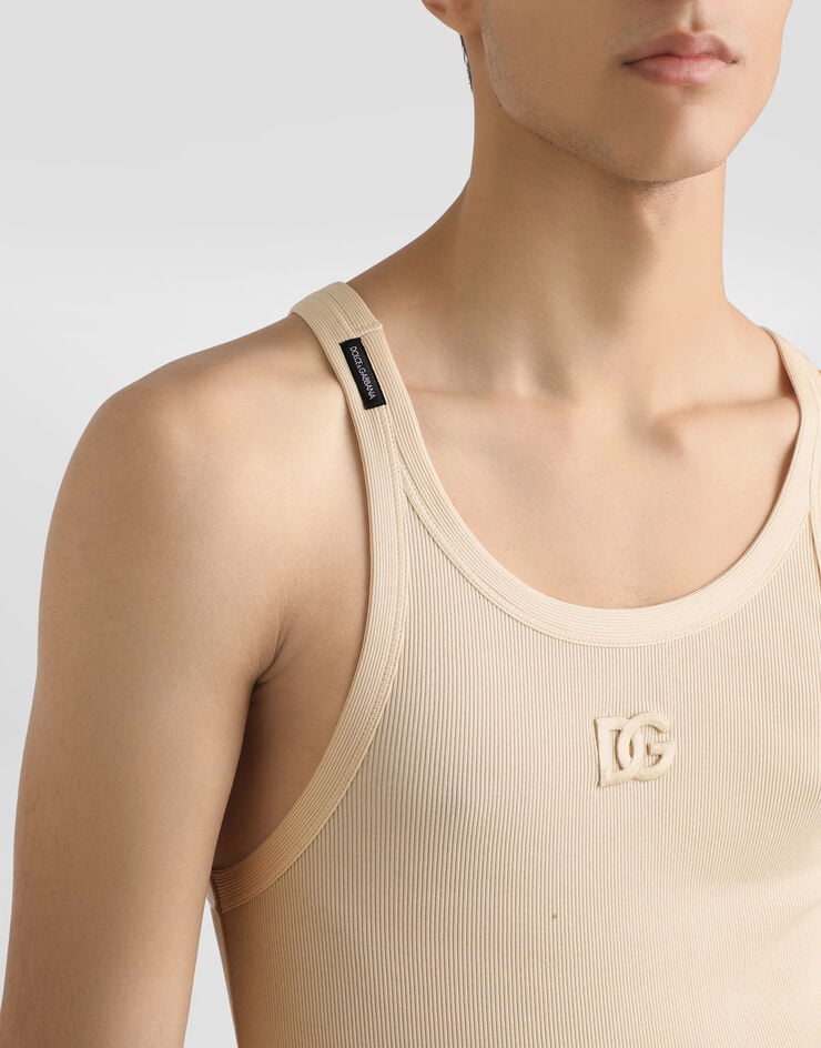 Dolce & Gabbana Ribbed cotton tank top Beige G8SV9ZFU7AV