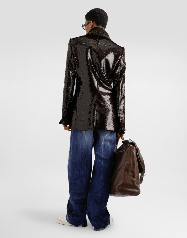 Dolce & Gabbana Single-breasted sequin jacket Brown G2VT4TFLSF0