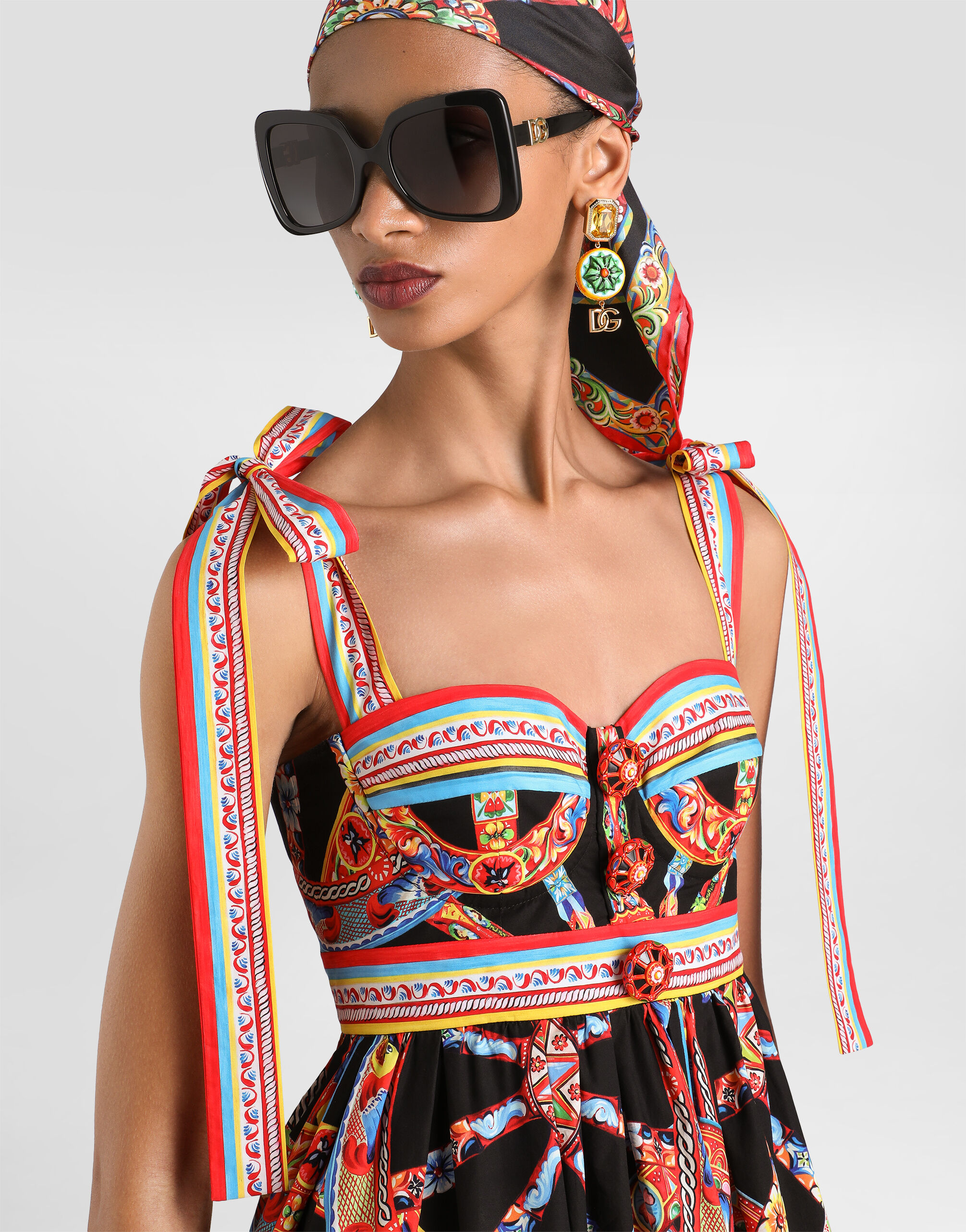 Carretto-print poplin dress in Multicolor for Women