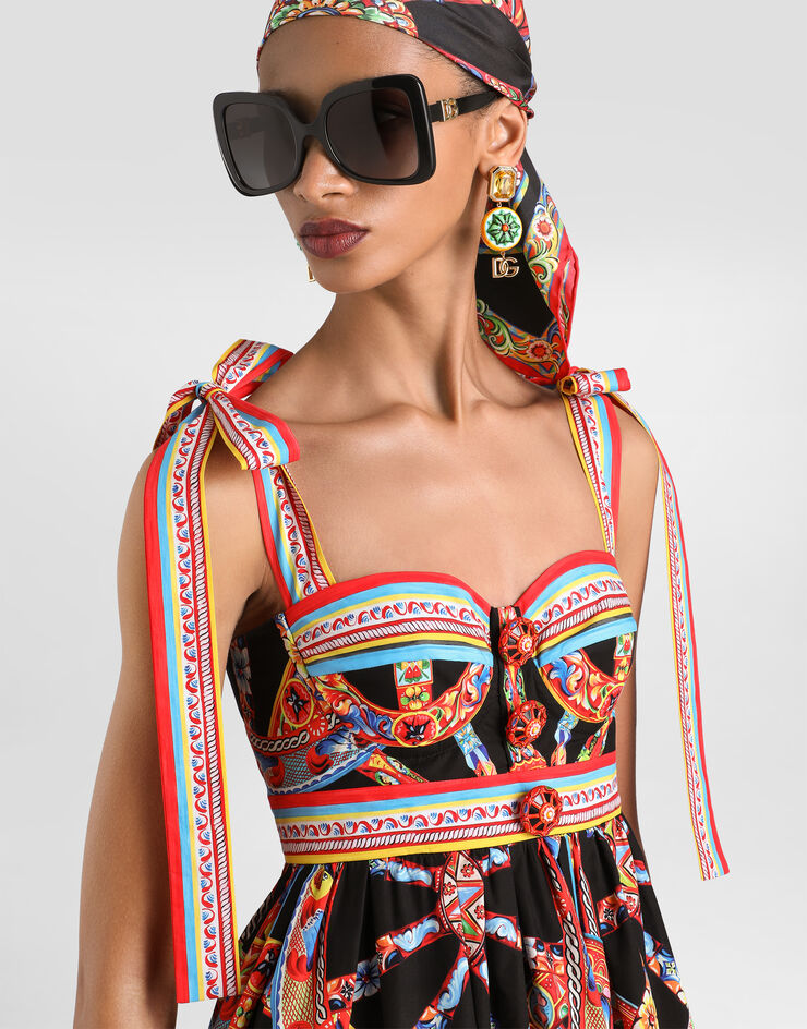 Dolce & Gabbana Abito in popeline stampa carretto Multicolore F615XTGDDTF