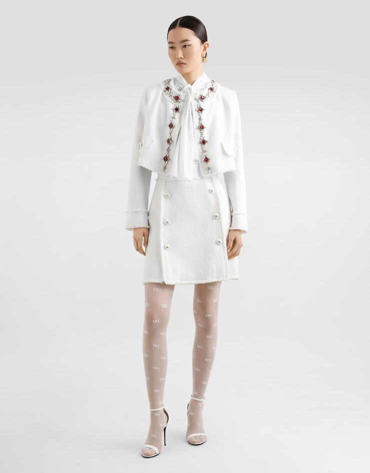 Dolce & Gabbana Short tweed jacket with jewel embroidery White F26X8ZHUMUA