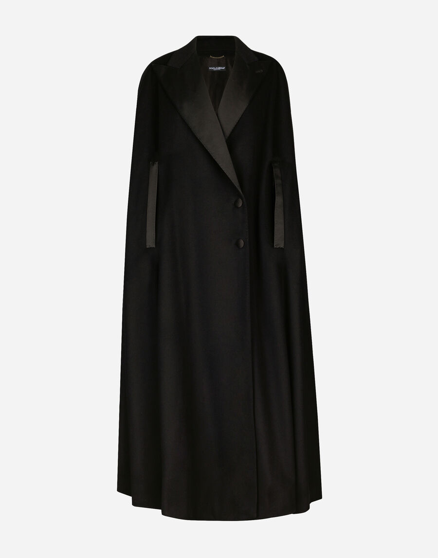 Single-breasted wool and cashmere cape