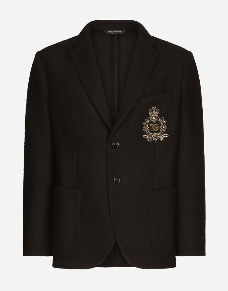 Dolce & Gabbana Chaqueta de punto elástico con parche heráldico Negro G2RC3ZGF149