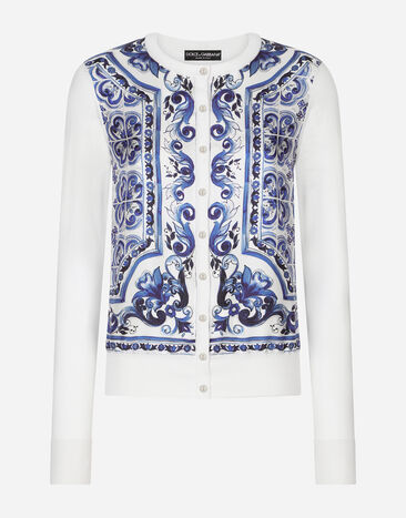 Dolce & Gabbana Majolica-print silk and twill cardigan White FXJ16TJEMO7