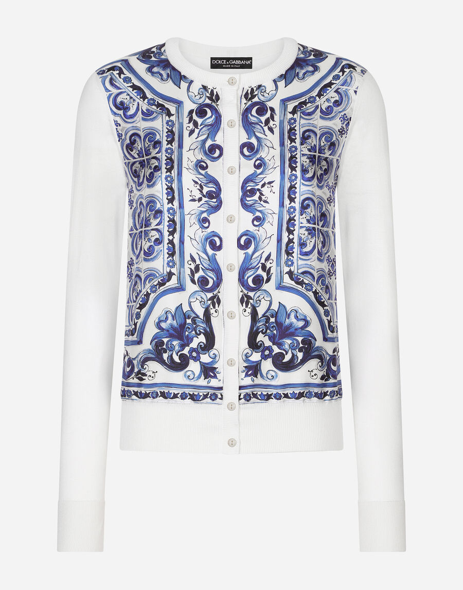 Majolica-print silk and twill cardigan