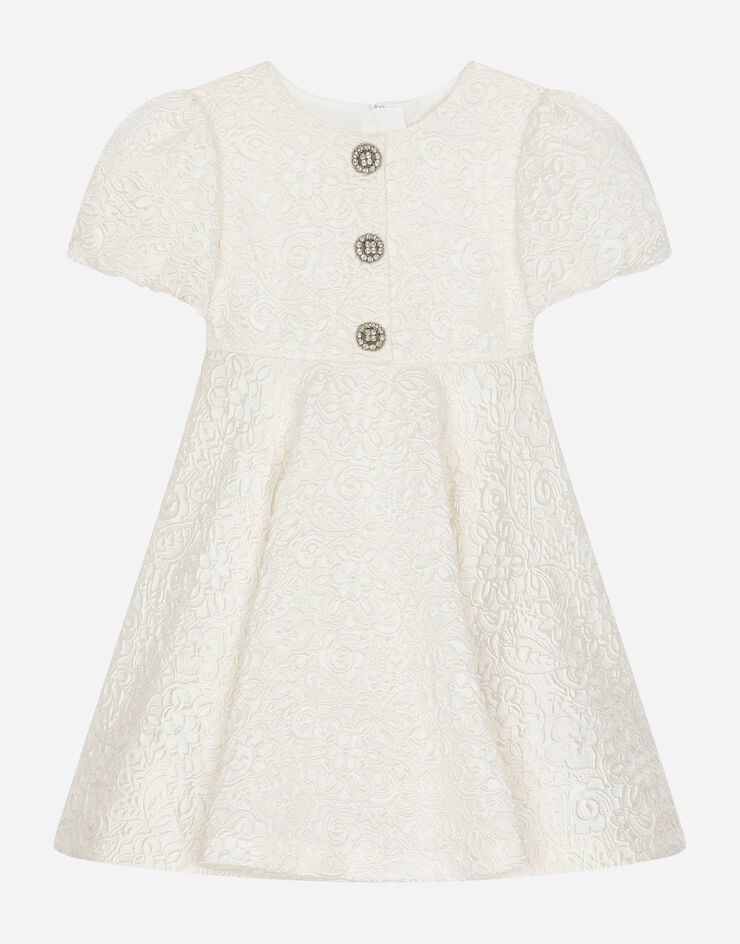Dolce & Gabbana Vestido midi en jacquard con botones tipo joya Blanco L54D86FJMON
