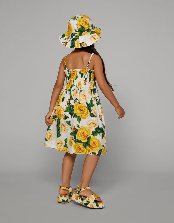 Dolce & Gabbana Robe bain de soleil en popeline à imprimé roses jaunes Imprimé L52DA6HS5QR