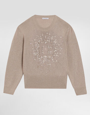Dolce & Gabbana Lurex knit pullover with rhinestone detailing Pink L5KWM8JBCGC