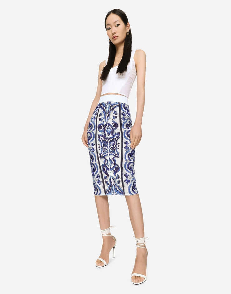 Dolce&Gabbana Falda midi con estampado maiolica Multicolor F4K33TFPSH6