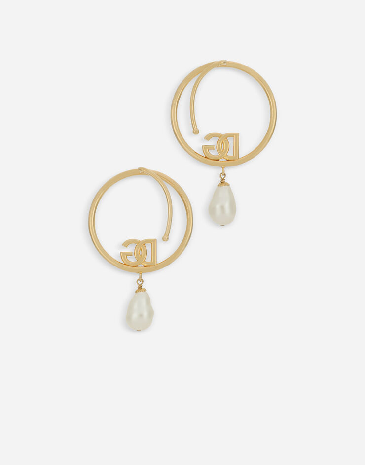 Dolce & Gabbana Hoop earrings with DG logo and pearls Gold WEO8L7W1111