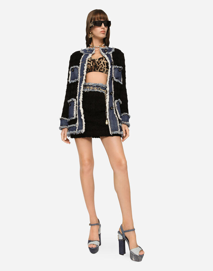Dolce & Gabbana Jacke aus Tweed und Denim Mehrfarbig F26R3TGDBI0