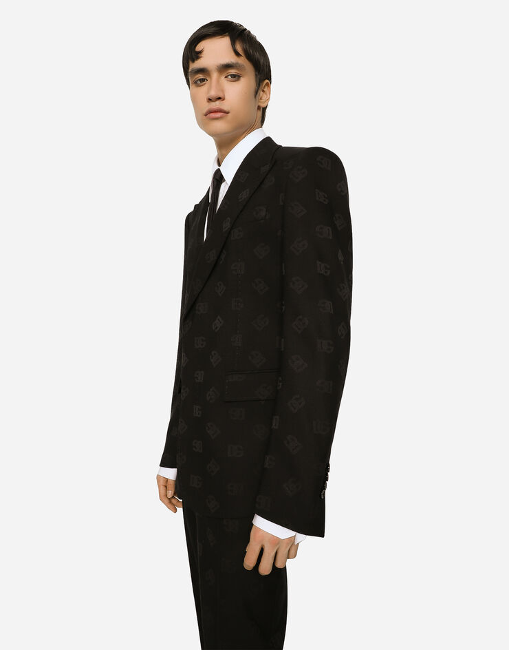 Dolce&Gabbana Single-breasted wool Sicilia-fit jacket with jacquard DG detailing Black G2RQ2TFJBAK