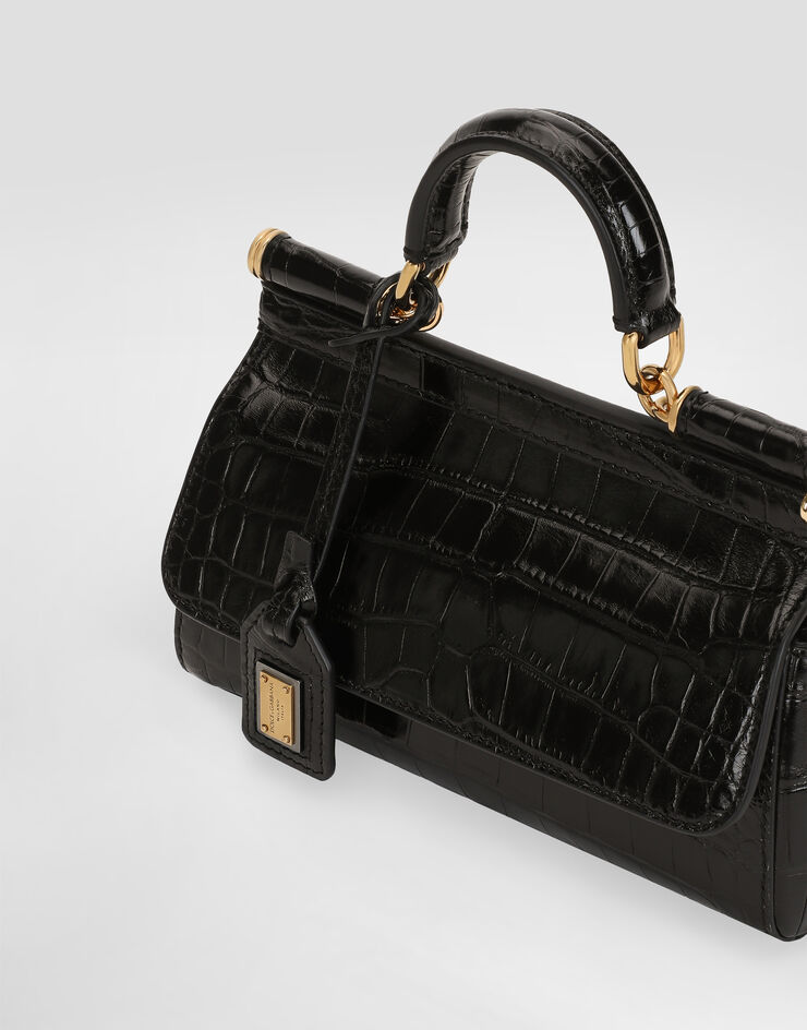Dolce & Gabbana 앨리게이터 가죽 롱 시실리 핸드백 블랙 BB7116B2EM0