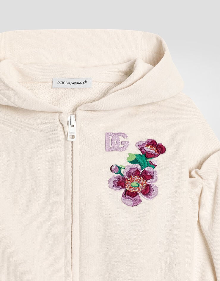 Dolce & Gabbana Hooded fleece with violets embroidery and DG logo Multicolor L2JWCCG7PHT