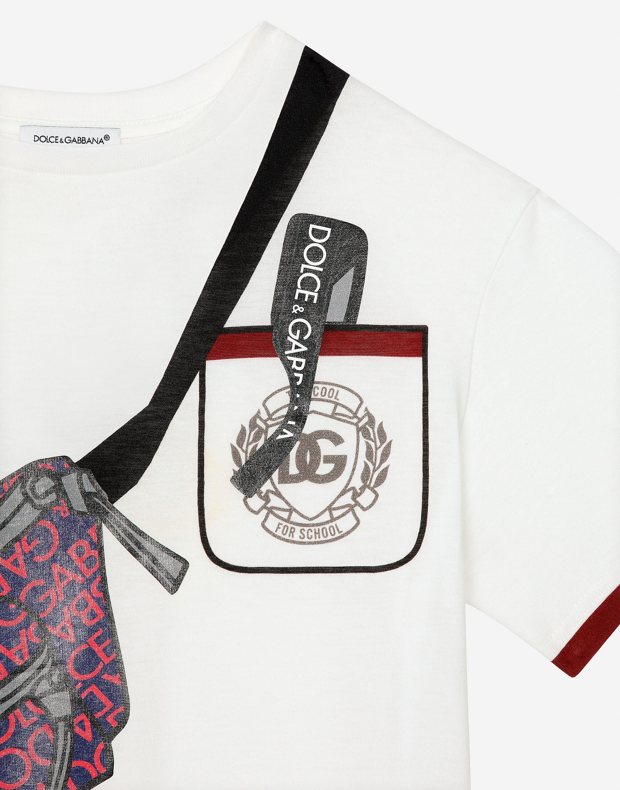 Dolce & Gabbana プリントポケットTシャツ Whiteのボーイズ ベルトポーチプリント ジャージー Tシャツ