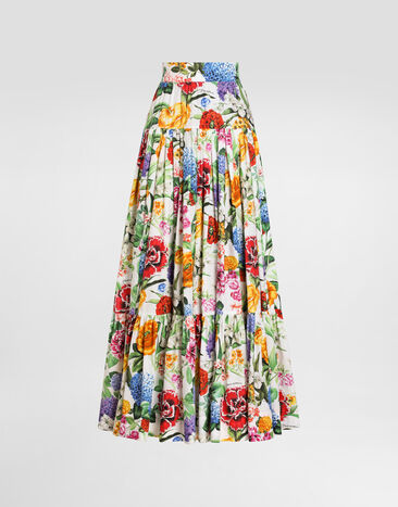 Dolce & Gabbana Long ruffled skirt in floral-print cotton Print F4BBOTIS1Y7