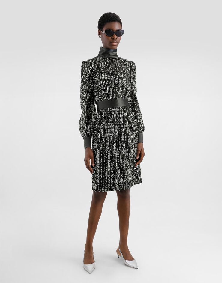 Dolce & Gabbana Abito midi con ricamo a righe verticali in paillettes Nero F6TJYTFLSKB