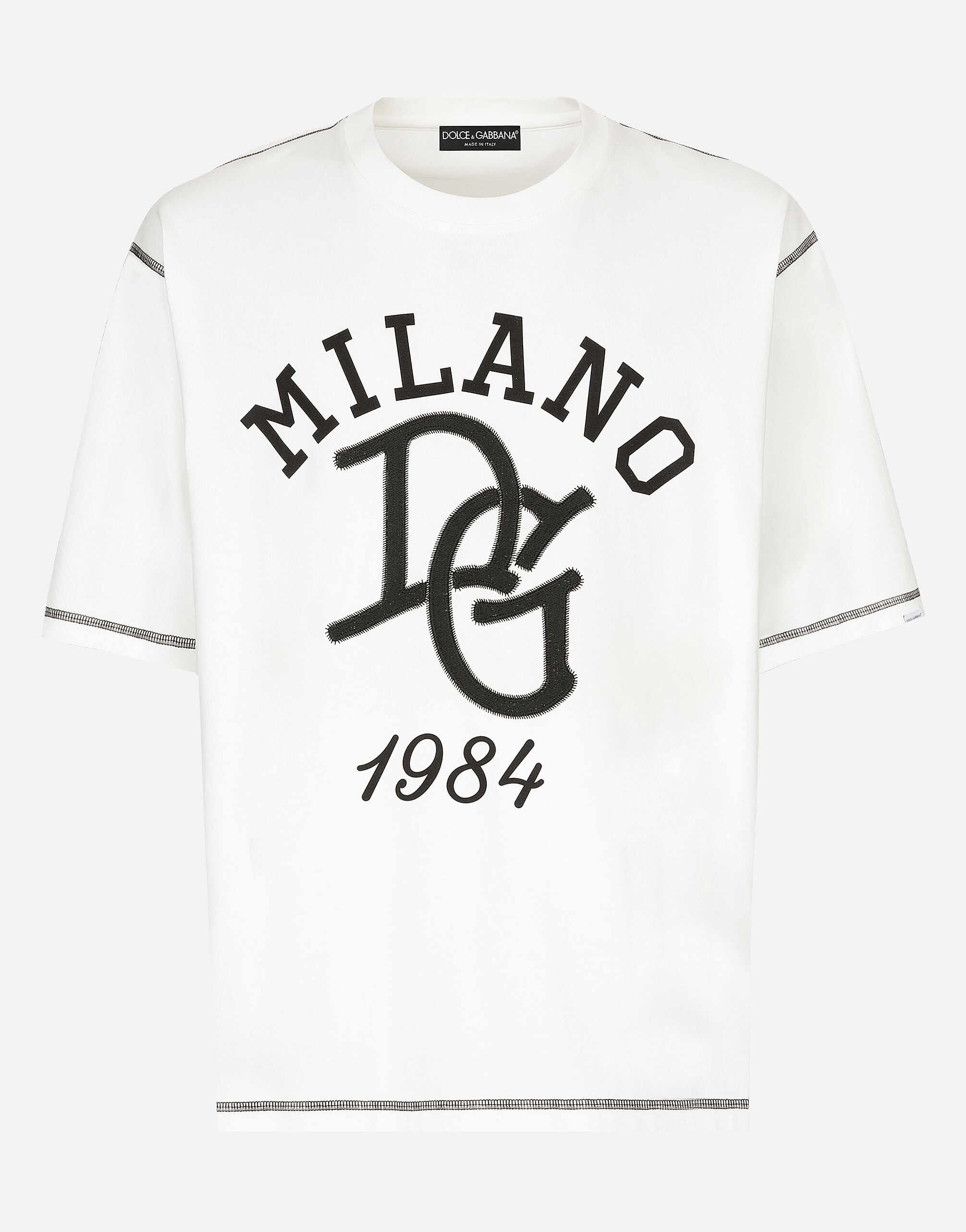 Cotton T shirt with DG logo embroidery en Blanc pour homme Dolce Gabbana