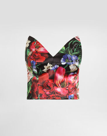 Dolce & Gabbana Satin corset top with floral print Print F5S61TIS1Y6