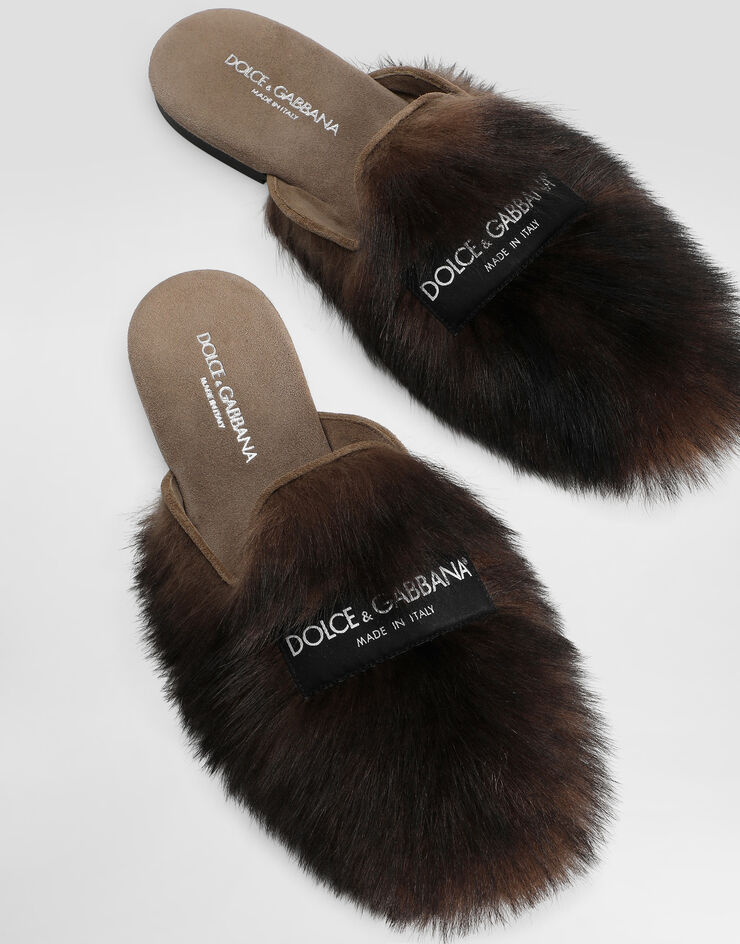 Dolce & Gabbana Shearling and suede slippers Brown CI0224A9Y93