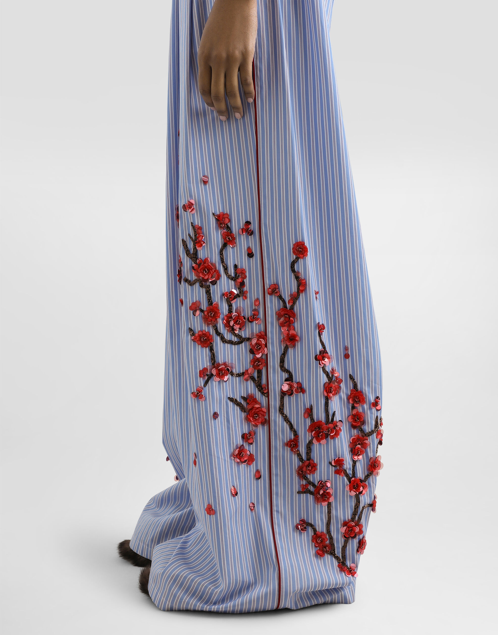 Poplin trousers with cherry tree embroidery in Multicolor for