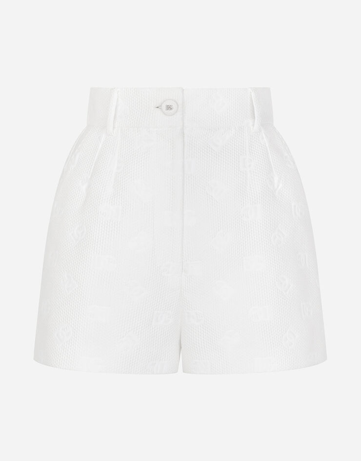 Dolce & Gabbana Short en jacquard avec logo DG all-over Blanc FTBVHTHJMOW