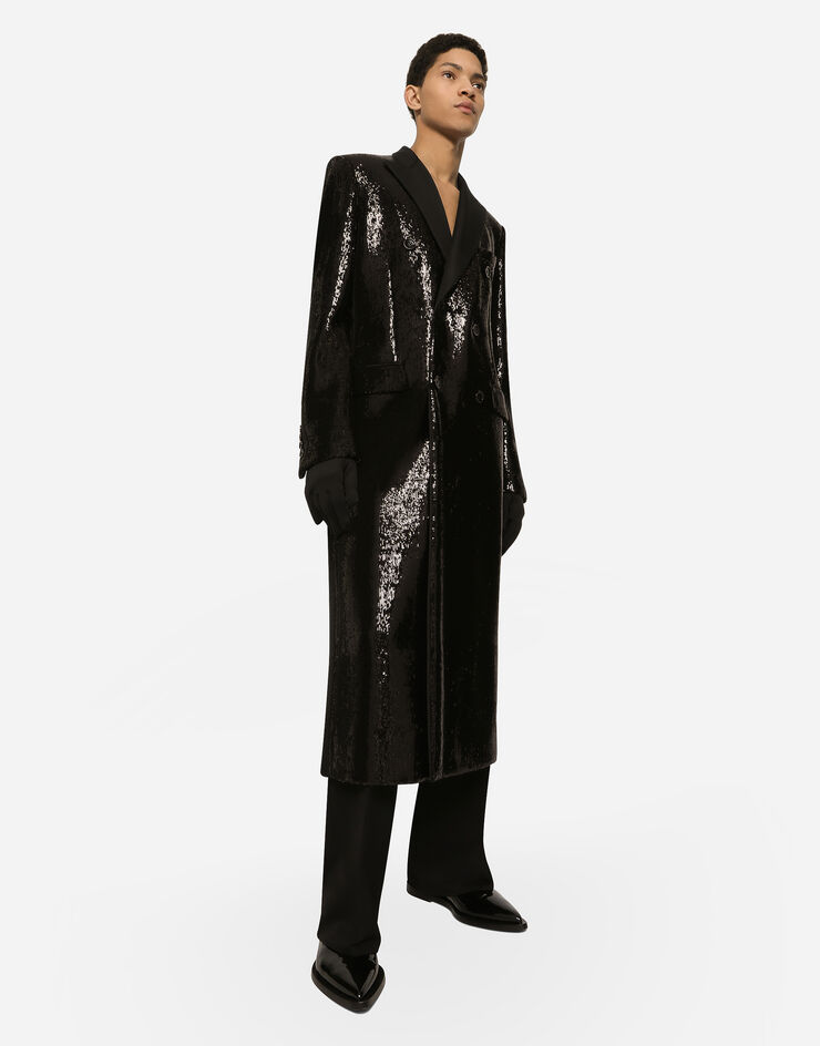Dolce&Gabbana Sequined double-breasted coat Black G040XTFLGAF