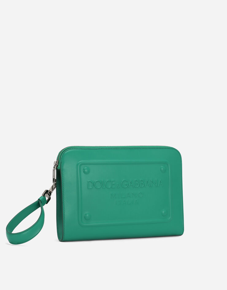 Dolce & Gabbana Petite pochette en cuir de veau avec logo en relief Vert BM1751AG218