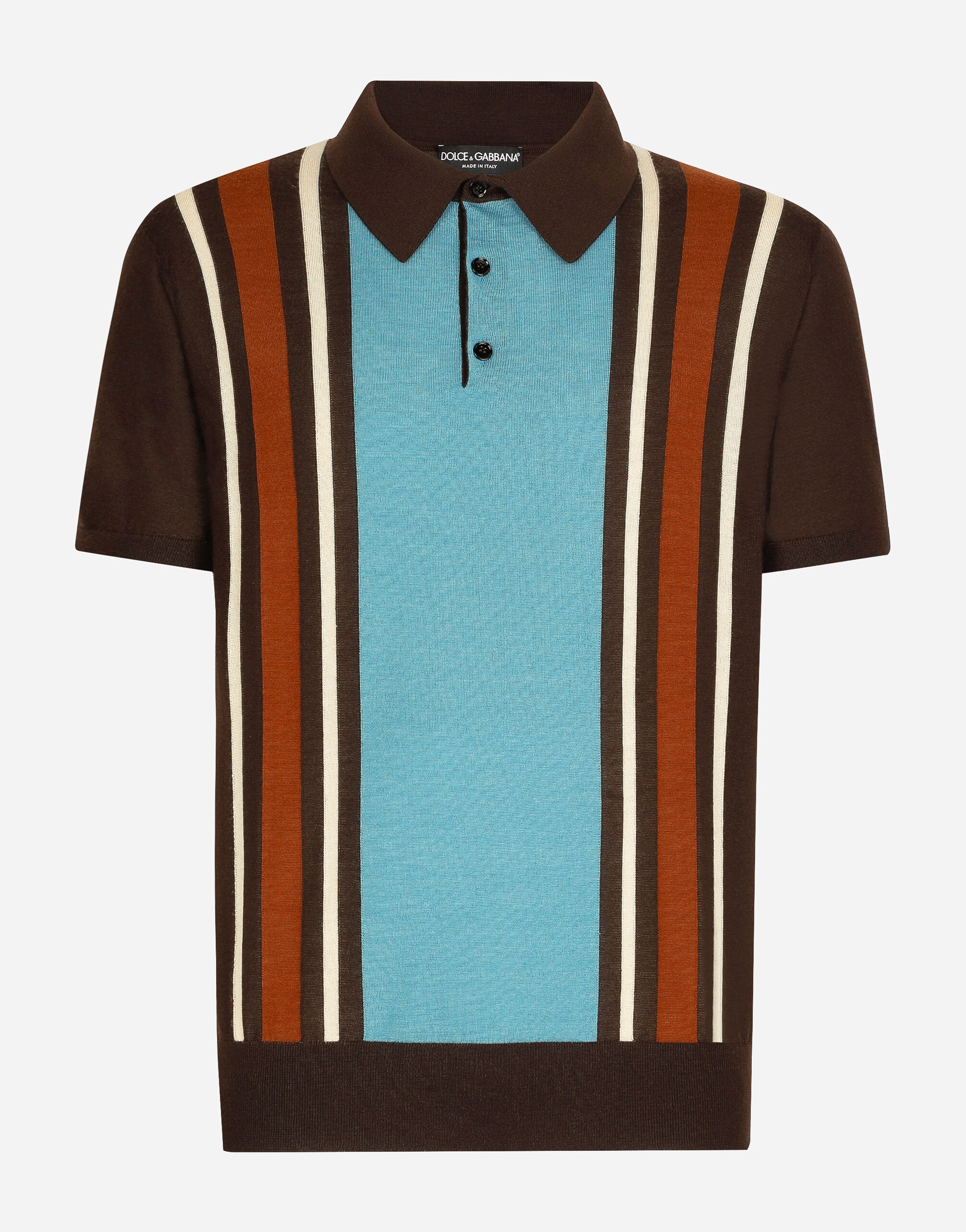 Dolce & Gabbana Silk and cashmere polo-shirt with striped inlay White G2QU6TFU269