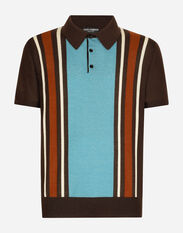 Dolce & Gabbana Silk and cashmere polo-shirt with striped inlay Black GVCRATIS1RF