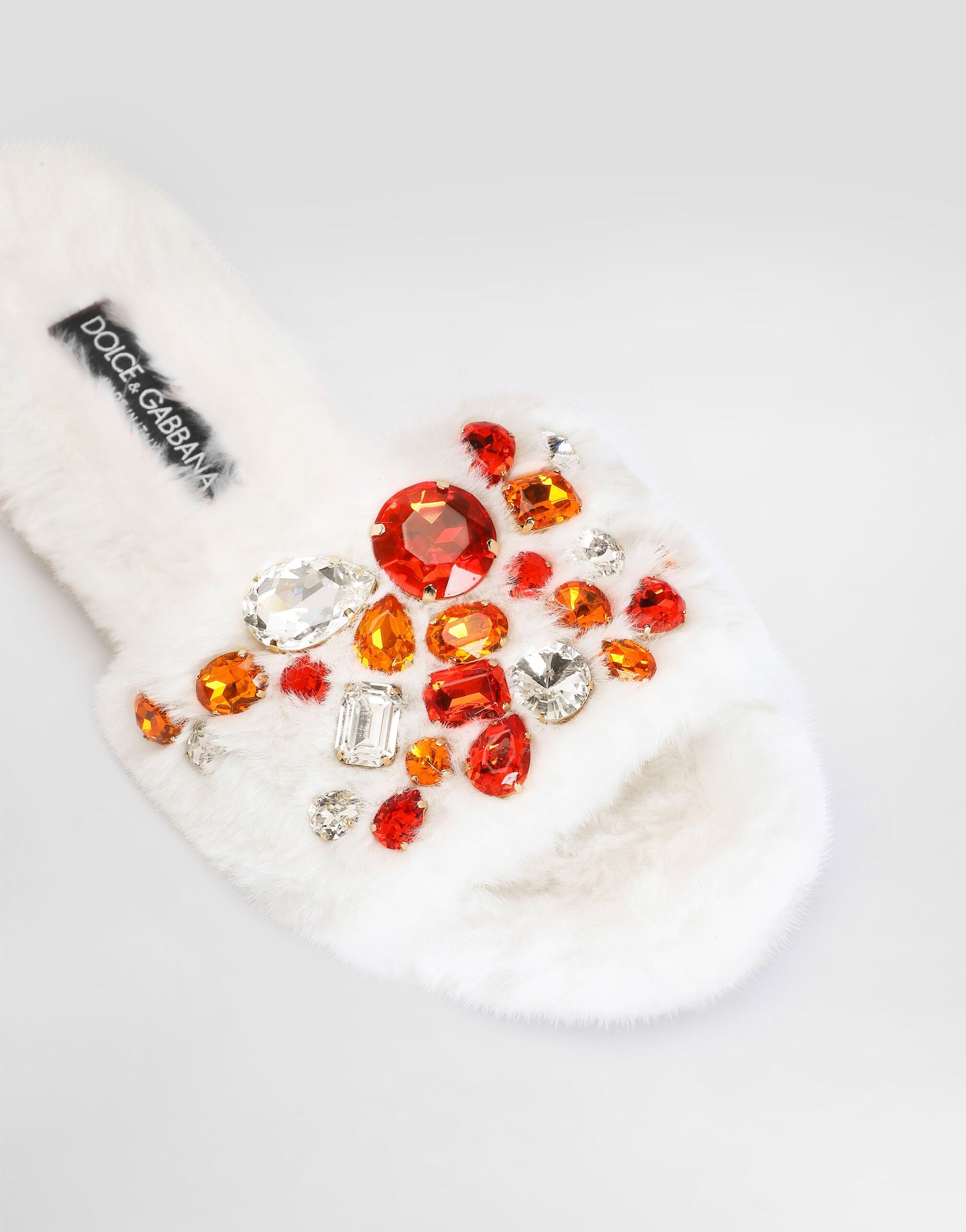 Dolce & Gabbana ホワイト ビジューサンダル Whiteのウィメンズ Flat faux-fur slippers | Dolce&Gabbana®