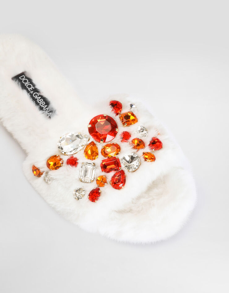 Dolce & Gabbana Flat faux-fur slippers White CQ0721A0612