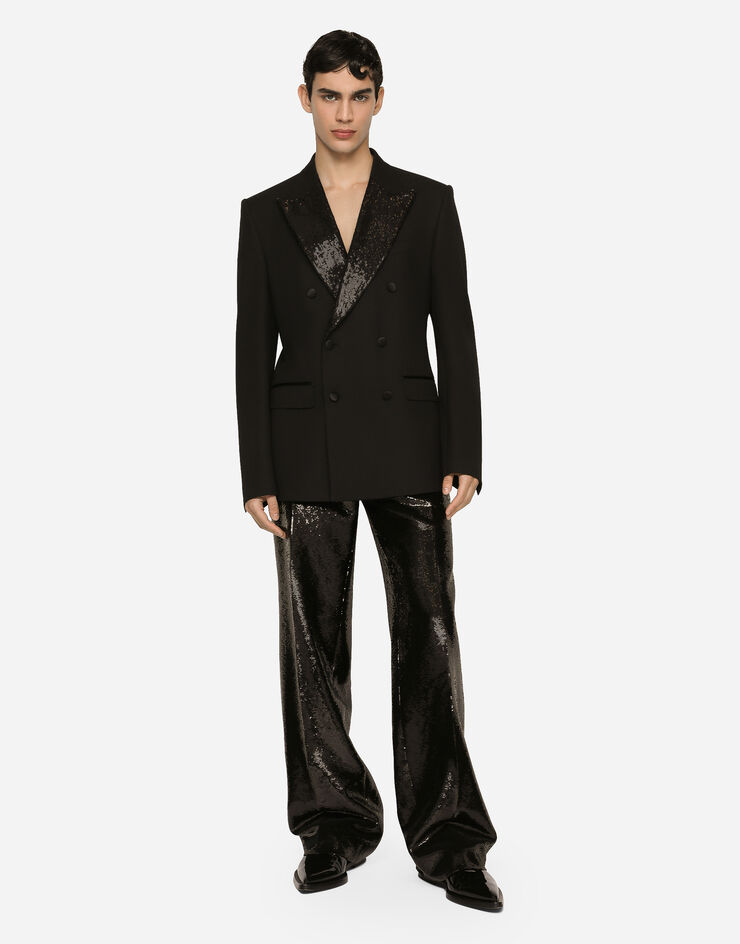 Dolce & Gabbana Double-breasted wool Sicilia-fit tuxedo jacket Black G2QU4TFURLT