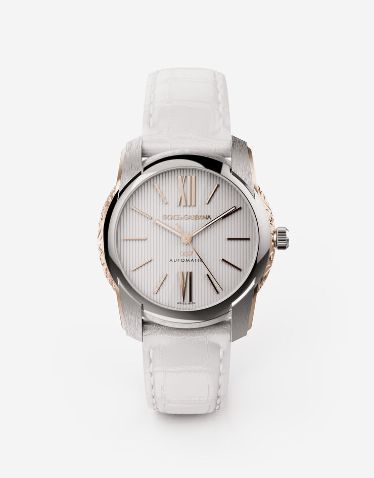 Dolce & Gabbana DG7 watch in steel with engraved side decoration in gold White WWEE1MWWS11