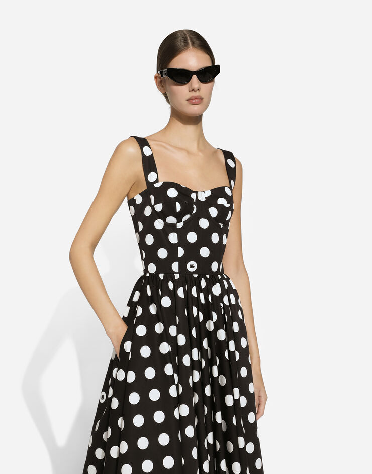 Dolce & Gabbana Cotton calf-length corset dress with polka-dot print Print F6JJDTHS5R9