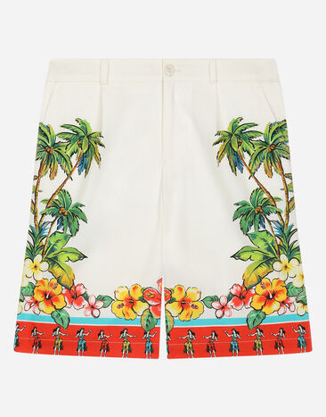 DolceGabbanaSpa Gabardine shorts with Hawaiian print Multicolor L52F69LDB53