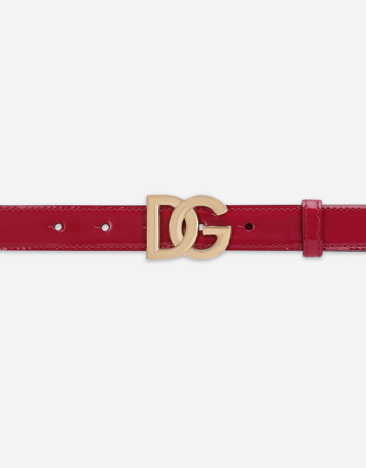 Dolce & Gabbana Cinturón en piel de becerro brillante con logotipo DG Fucsia BE1447A1037