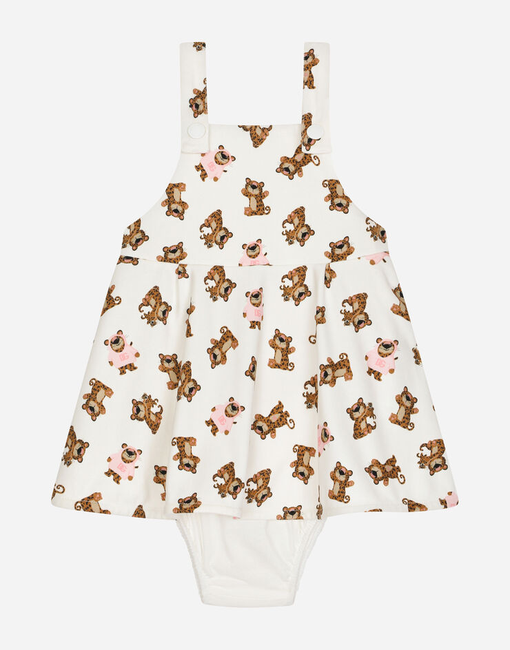 Dolce & Gabbana Kleid aus Interlock Print Baby Leo Weiss L2JD5RG7G4Q