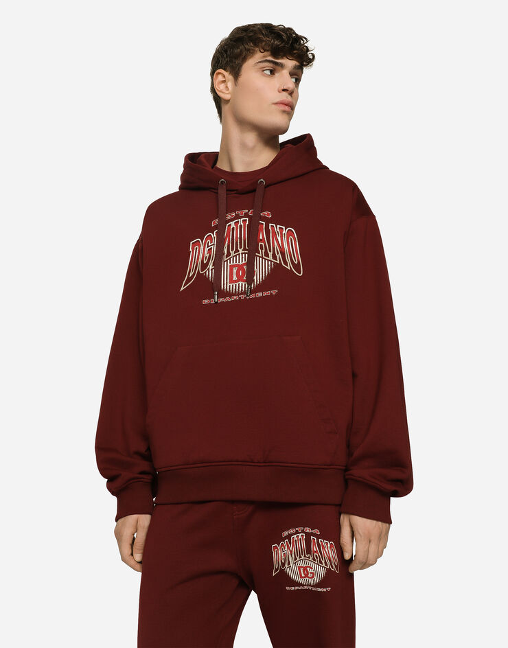 Jersey hoodie with DG logo print in Bordeaux for | Dolce&Gabbana® US
