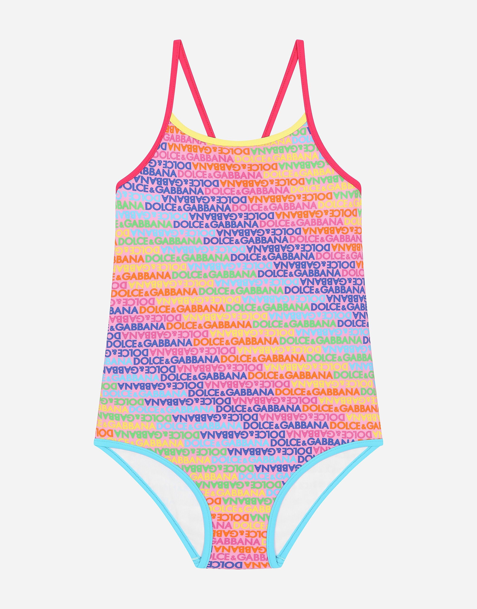 DolceGabbanaSpa Spandex one-piece swimsuit with all-over logo print Multicolor L52F69LDB53