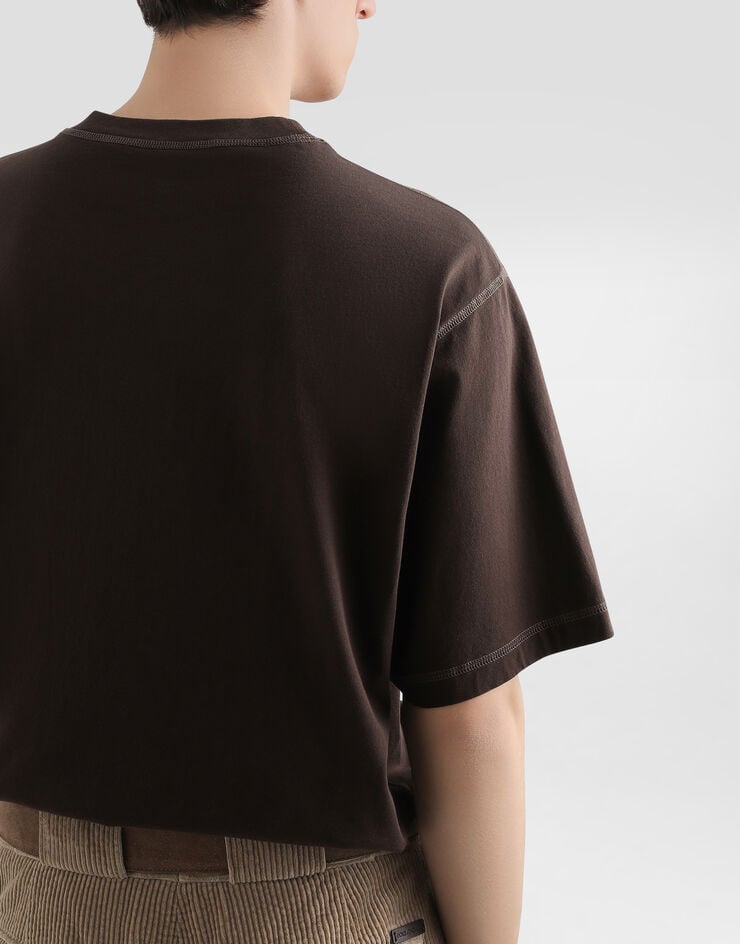 Dolce & Gabbana Cotton t-shirt with embroidery Brown G8PN9ZG7PFZ