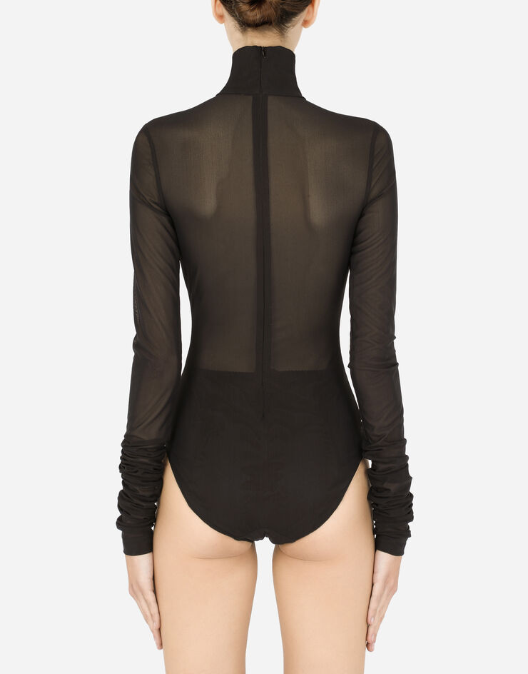 Dolce & Gabbana Long-sleeved tulle and lace bodysuit Black F751FTFLRED