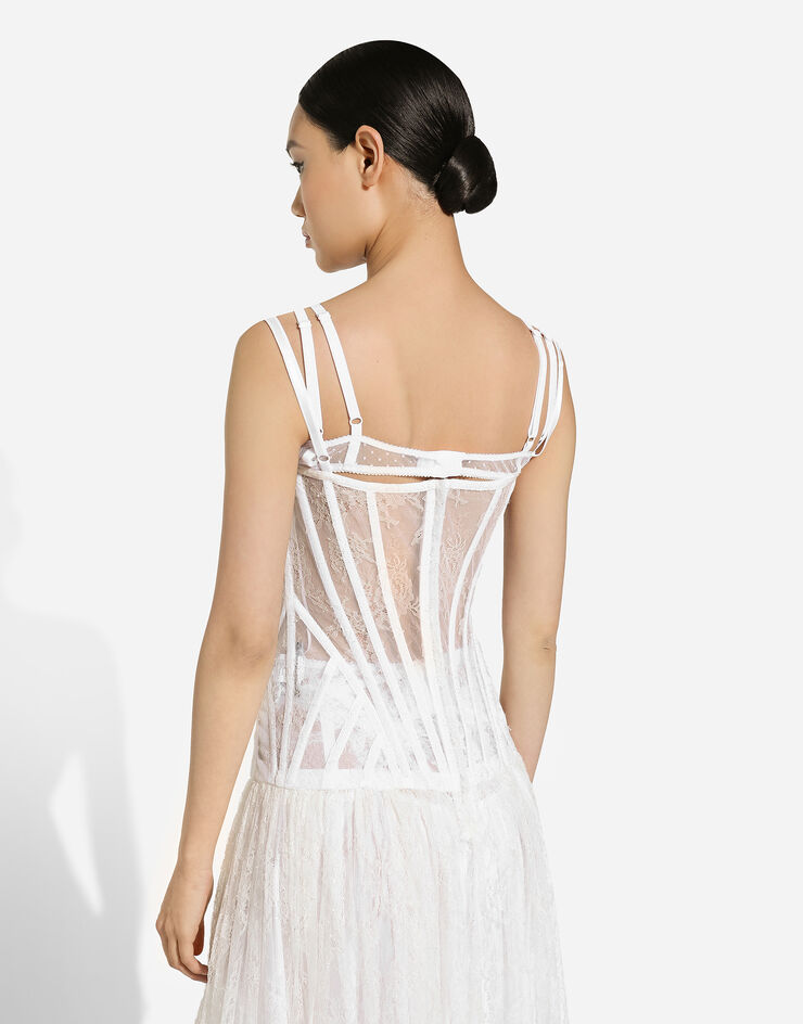 Dolce & Gabbana Langes Kleid aus Spitze mit Bustier-Details White F6JHBTILMAP