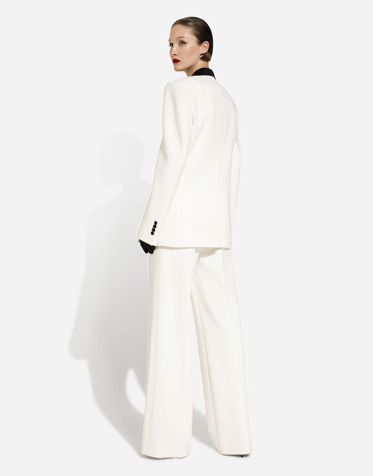Dolce&Gabbana Chaqueta de botonadura doble en crepé de lana con solapas de esmoquin Blanco F29XKTFURF3