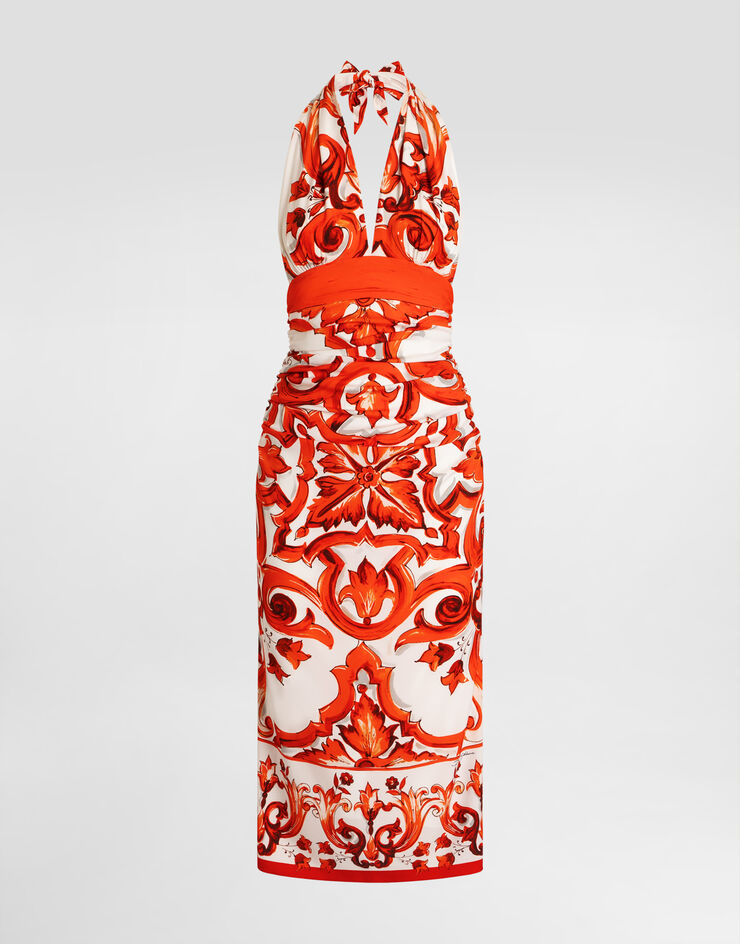 Dolce & Gabbana Majolica-print charmeuse long dress Multicolor F6TSVTGDDRJ