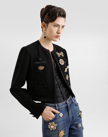 Dolce & Gabbana جاكيت صوف كريب بصف أزرار مزدوج أسود F27CEZFU2L8