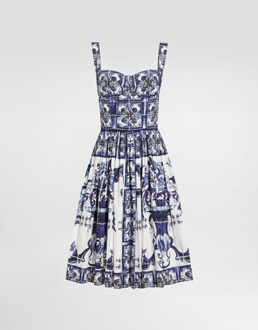 Dolce & Gabbana Bustier midi dress in majolica-print poplin Multicolor F6ADLTHH5A0