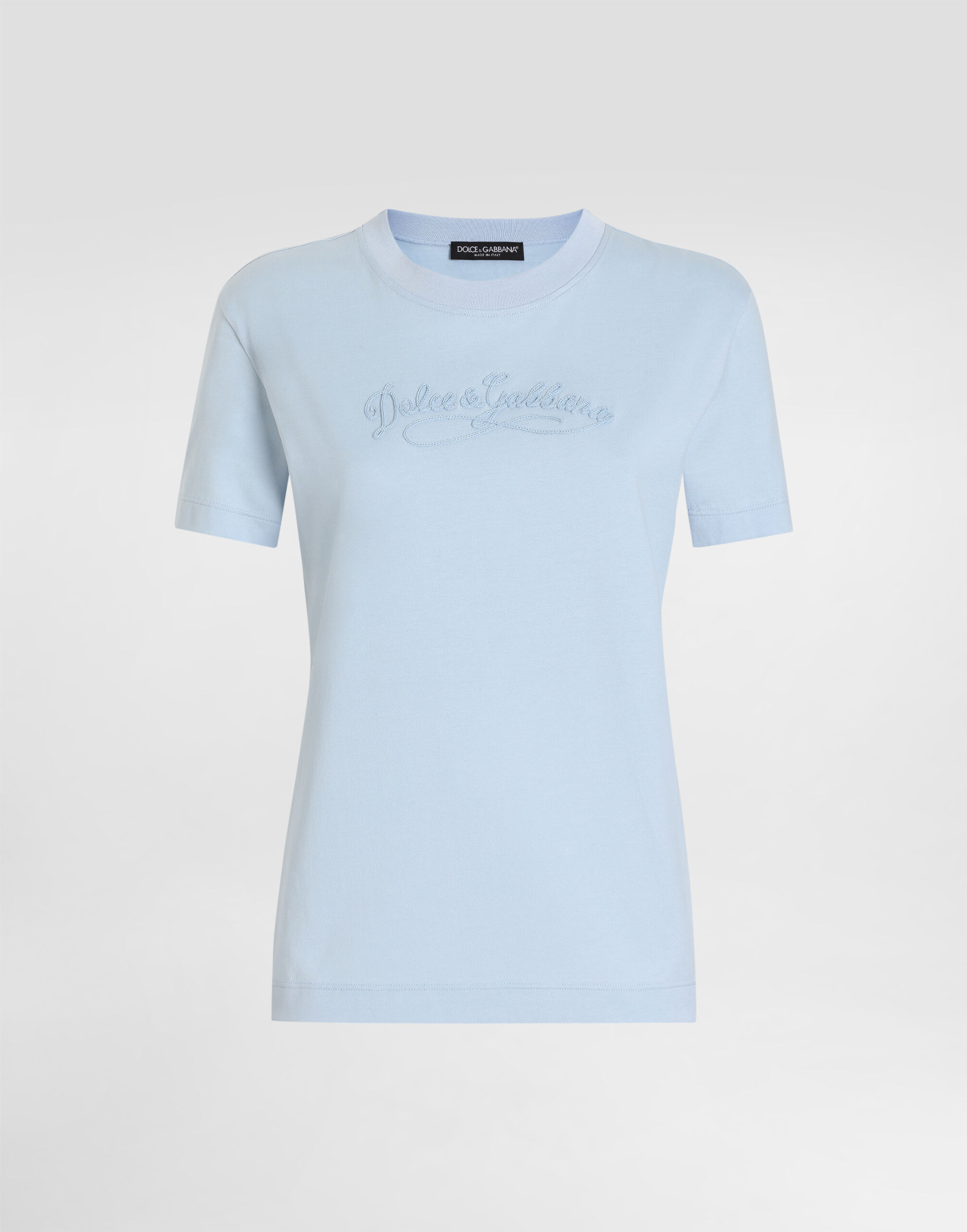 Jersey t-shirt with embroidery in Azure for Women | Dolce&Gabbana®