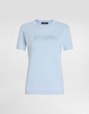 Dolce & Gabbana Jersey t-shirt with embroidery Azure F8V42ZGDDL1